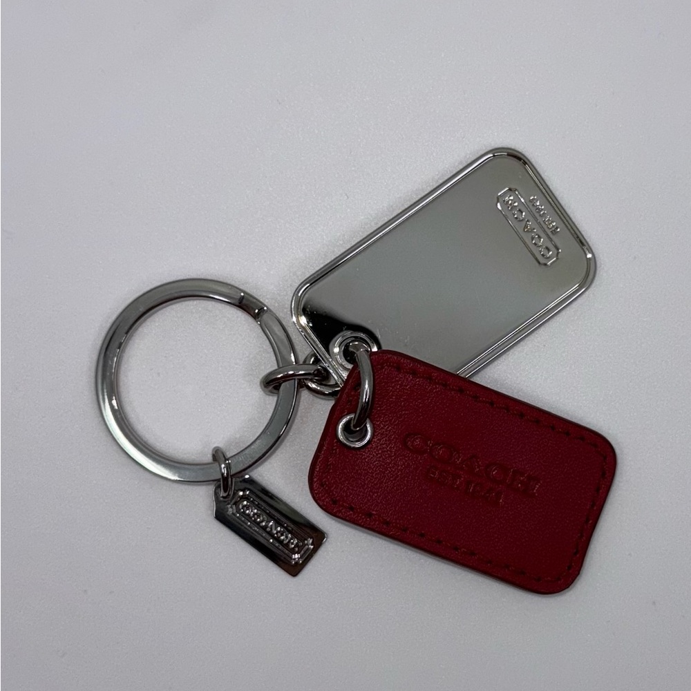 Coach Silver Keychain Keyring Red Leather and Silver Tags LIKE NEW CONDITION - Picture 6 of 8